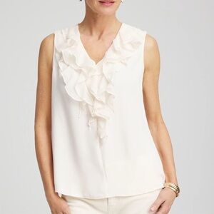 Chico's Cream Ruffle V-Neck Blouse